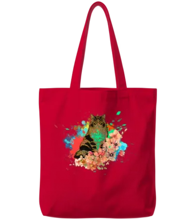 Vibrant Cat Tote Bags - Red