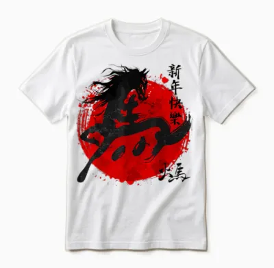 Year of the Horse 2026 Happy Chinese Lunar New Year Horse Zodiac Unisex T-Shirt - White