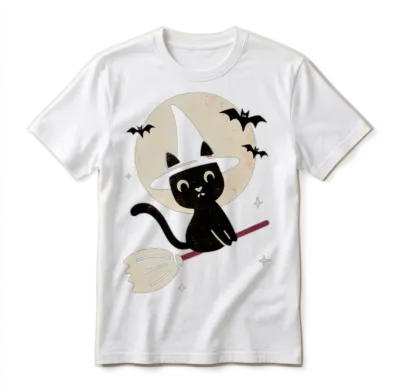 Vintage Witch Cat T-Shirt – Retro Halloween Cat Unisex T-Shirt - White