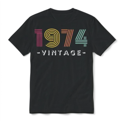 Retro 1974 Striped Vintage Unisex T-Shirt - Black
