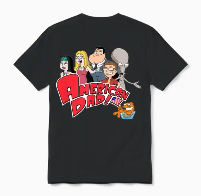 American Dad Show Logo with Family Cartoon T-Shirt, Black, S Unisex T-Shirt - Black