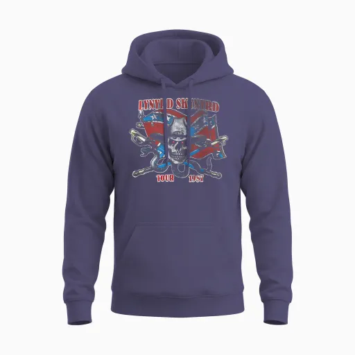 Lynyrd Skynyrd Tour 1987 Usa Flag Vintage Southern Rock Band Unisex Hoodie in Heather Sport Dark Navy