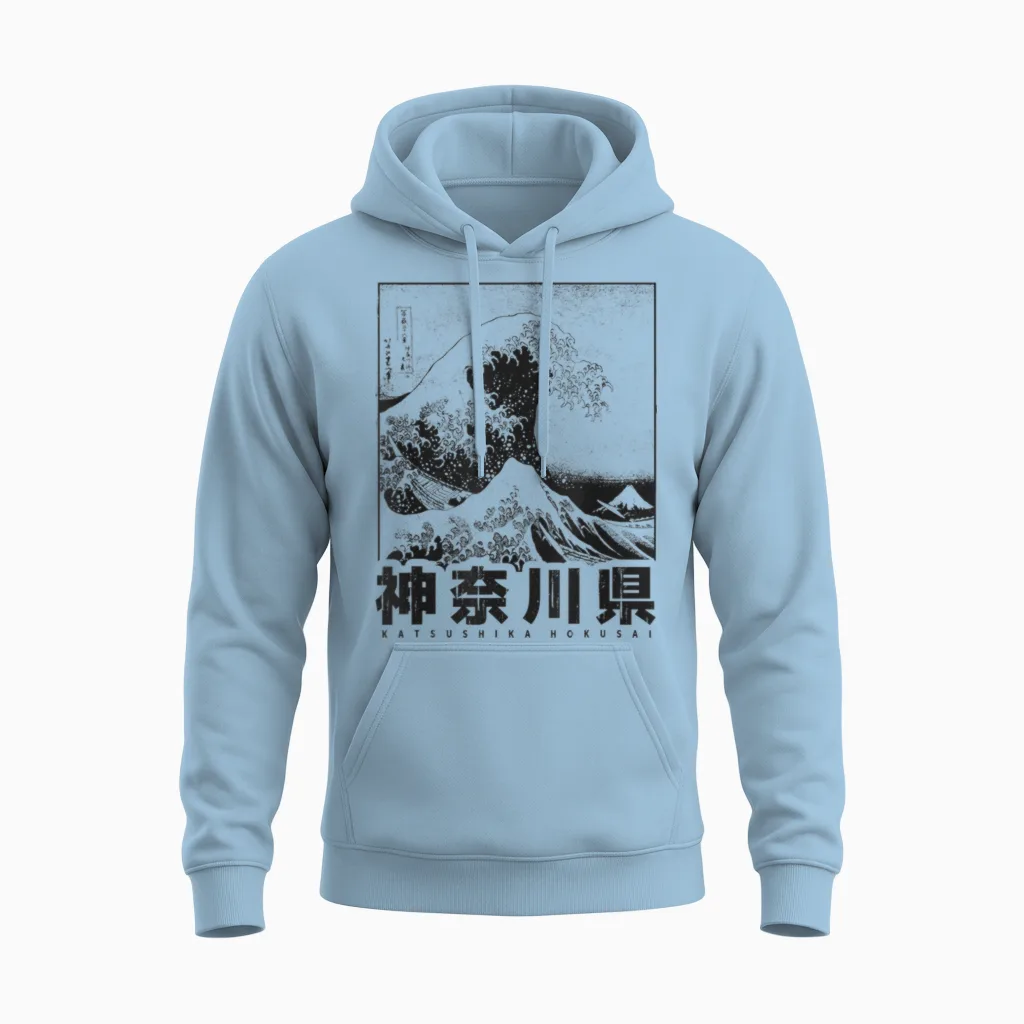 Die Große Welle Vor Kanagawa Fujiyama Japanisch Japan Style Unisex Hoodie in Light Blue