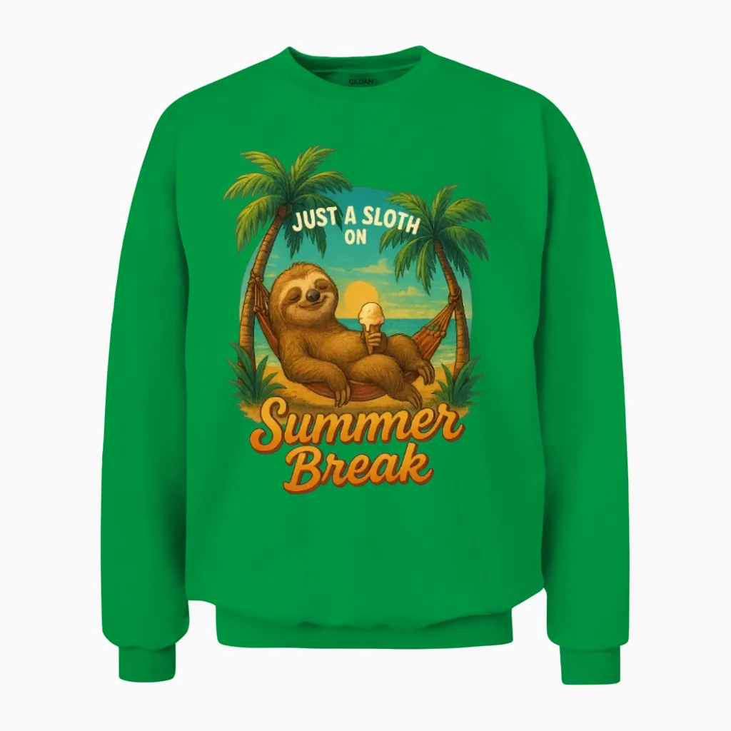 Sloth on Summer Break β Chill Beach Vibes Unisex Sweatshirt in Irish Green