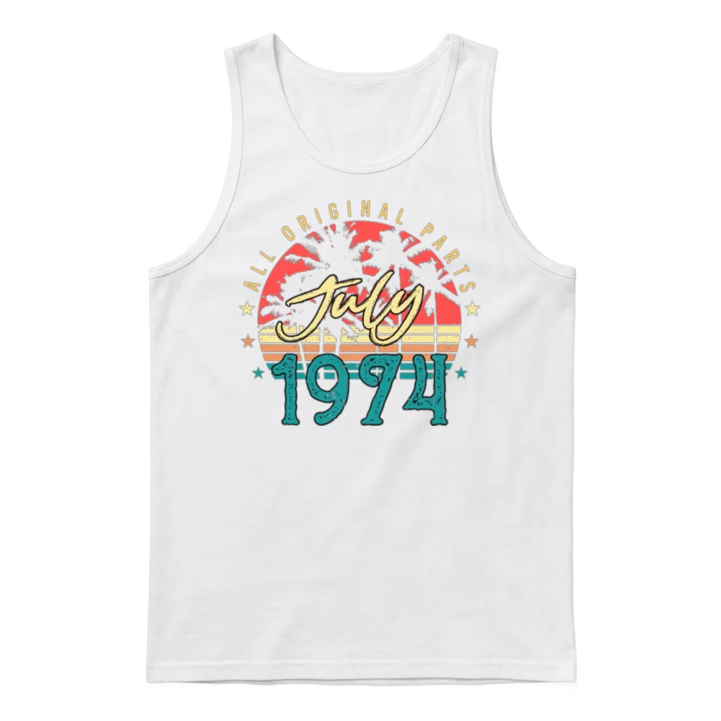 Retro 1974 July Unisex Tank Top - White