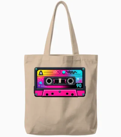 Retro 90s Cassette Tote Bags - Natural