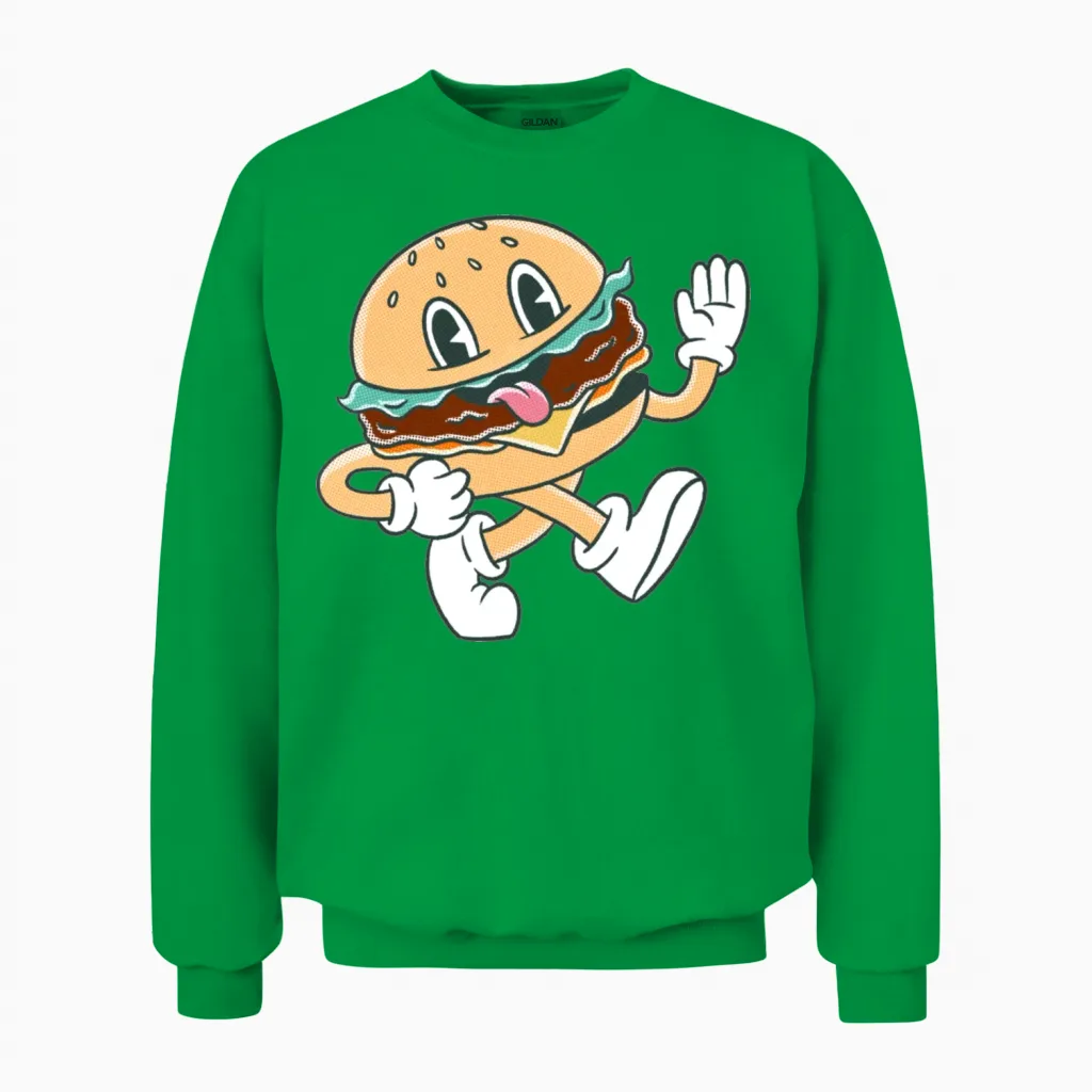 Funny Hamburger Unisex Sweatshirt in Irish Green