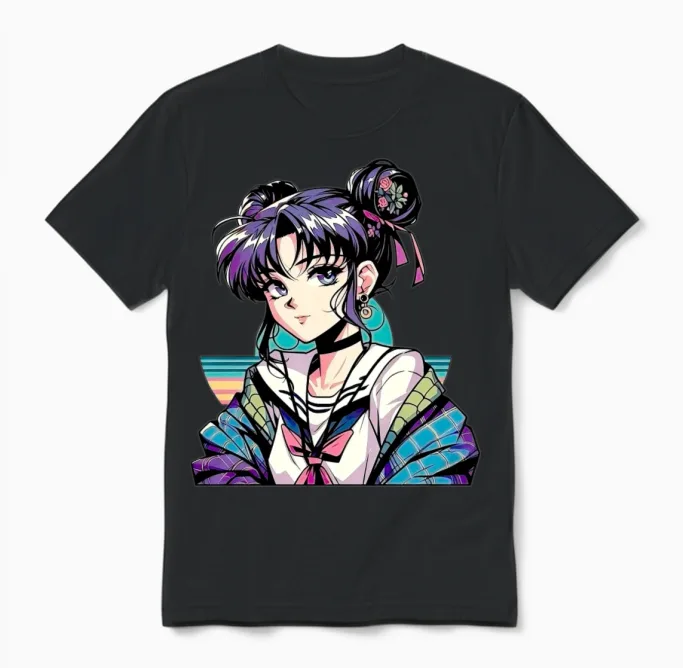 Anime Retro Girl Unisex T-Shirt - Black