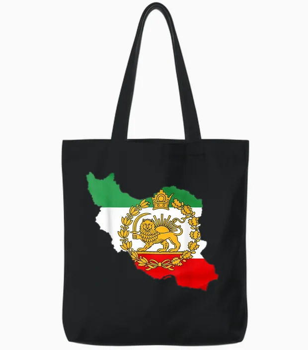 Persian Lion, Iran Map, Iranian Flag, Lion & Sun Tote Bags in Black