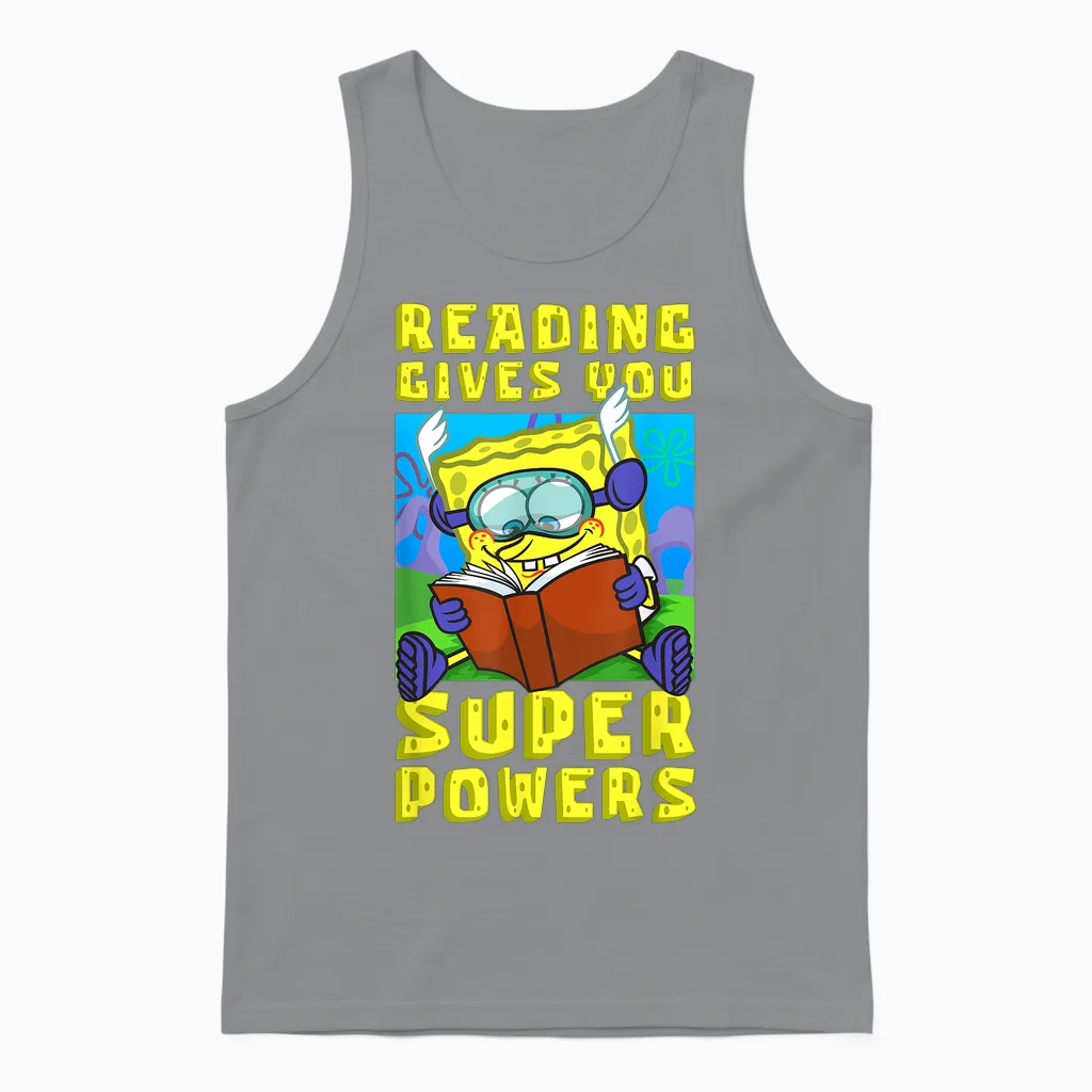 Mademark X Spongebob Squarepants - Spongebob Reading Gives You Super Powers Book Stories Reader Unisex Tank Top in Sport Grey