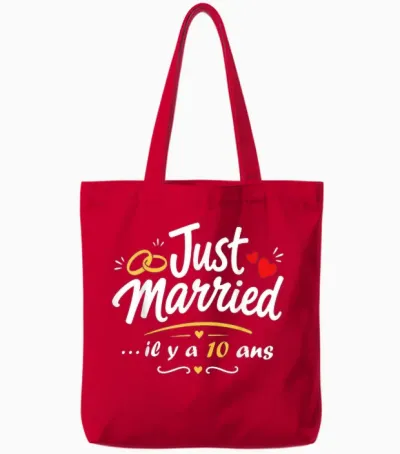 Just Married Humour Couple Anniversaire 10 Ans De Mariage Tote Bags - Red