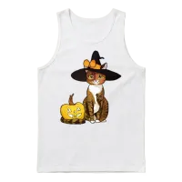 Funny Cat Halloween Unisex Tank Top - White – 1