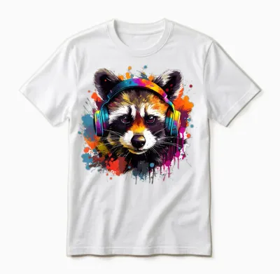 Waschbär Musik Kopfhörer Bunt I Waschbär Mit Kopfhörer Unisex T-Shirt - White