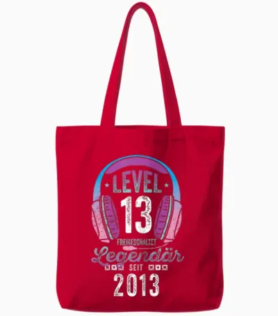 Level 13 Years Girl's Birthday Gamer Girl Teenager 2013 Tote Bags - Red
