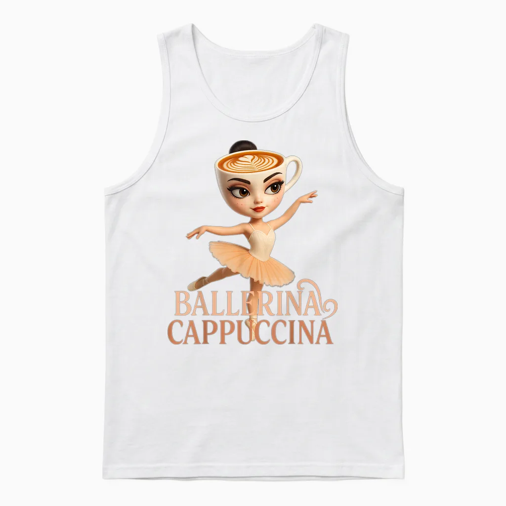 Ballerina Cappuccino Brainrot Unisex Tank Top in White
