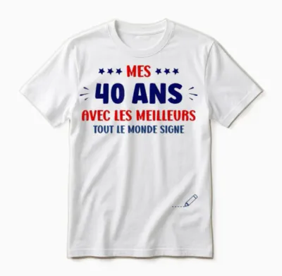 Signature 40 Years Anniversary Humour 40 Years to Sign T-Shirt, White, S Unisex T-Shirt - White