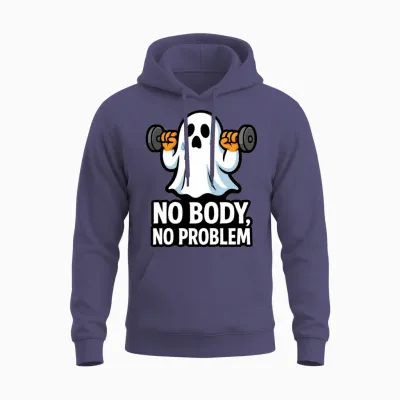 Halloween Gym Ghost - No Body No Problem Unisex Hoodie - Heather Sport Dark Navy