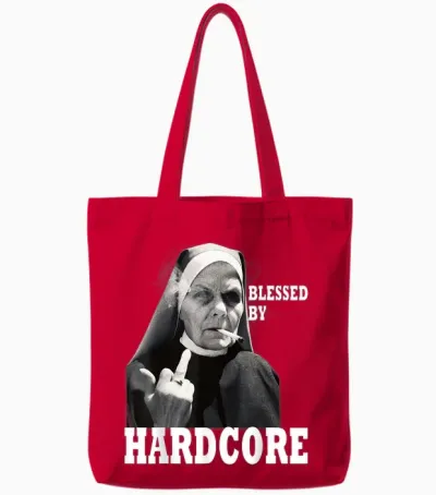 Techno Nun Hardcore Gabber T-Shirt, Black, S Tote Bags - Red