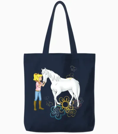 Bibi and Tina 'sabrina with Bibi and Flowers' Tote Bags - Navy