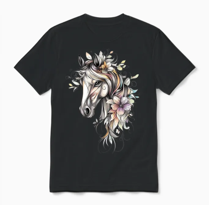 TĂȘte De Cheval Et Fleurs - Chevaux Unisex T-Shirt in Black