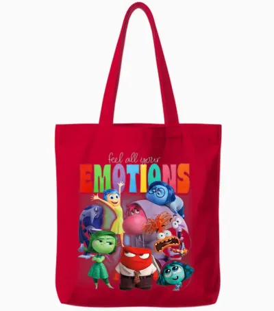Disney Pixar Inside Out 2 Feel All Your Emotions Vintage T-Shirt, Black Tote Bags - Red