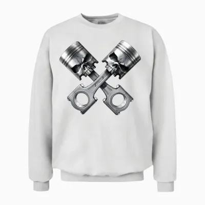 Skull Engine Piston Skull Motorsport Tuning T-Shirt, Black, S Unisex Sweatshirt - White