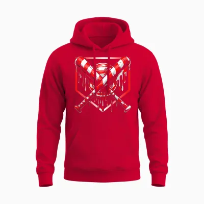 Baseball Candy Cane Christmas Baseball Ice Cream Drip Boys Unisex Hoodie - Red