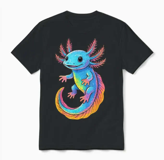 Axolotl | for Girls & Boys | Colorful Animated Graphic Axolotl Unisex T-Shirt in Black
