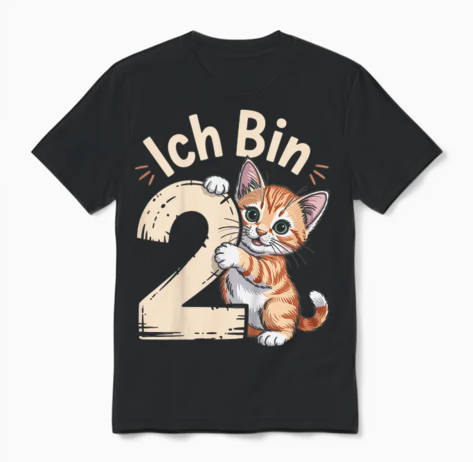 Kinder 2. Geburtstag Mädchen 2 Jahre Katze Deko Spruch Sprüche Unisex T-Shirt in Black
