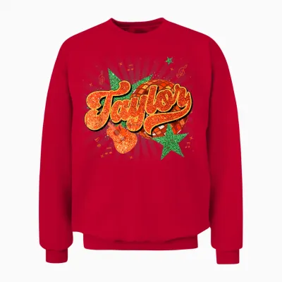 Girl Retro Taylor First Name Personalized Groovy 80's Unisex Sweatshirt - Red