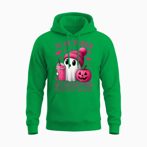 Breast Cancer Halloween Women in October We Wear Pink Unisex Hoodie - Irish Green