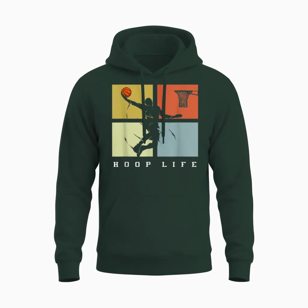 Basketball Hoop Life Player Retro Gift Men Boys Unisex Hoodie in Forest