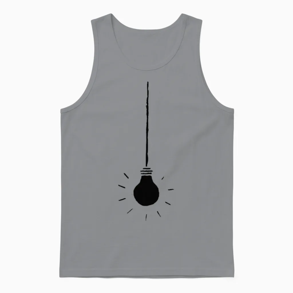 Hand Cut Linocut Hanging Light Bulb Minimalist Gra Unisex Tank Top in Sport Grey