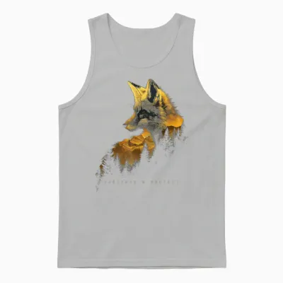 Fox Forest Protect Preserve Hiking Camping Nature Lovers T-Shirt, Black Unisex Tank Top - Ash