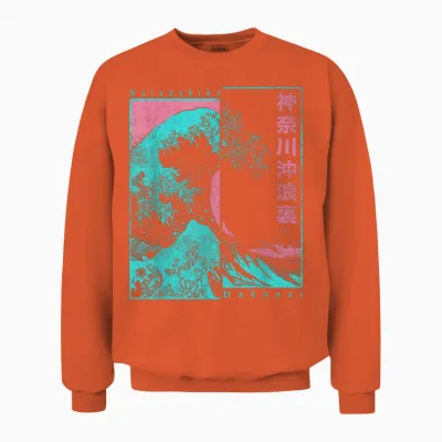 Japan Pop Art Welle Hokusai the Great Wave off Kanagawa Unisex Sweatshirt - Orange