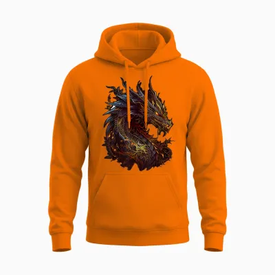 Dragon Chinese Zodiac Sign Animal Horoscope Witchcraft T-Shirt, Black Unisex Hoodie - Safety Orange