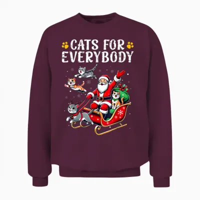 Cats for Everybody Christmas Cat Funny Xmas Men Women Santa Unisex Sweatshirt - Maroon