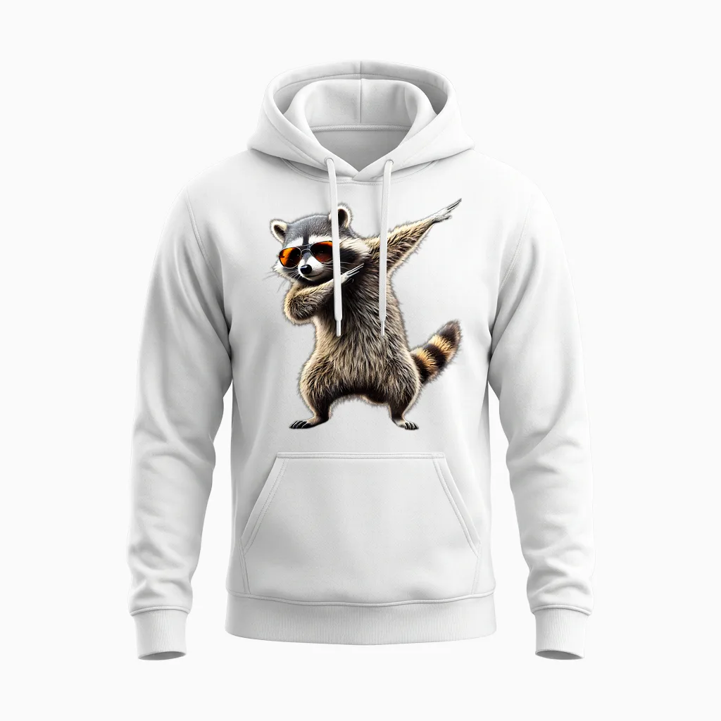 Dab a Raccoon with Sunglasses Dance Unisex Hoodie in White