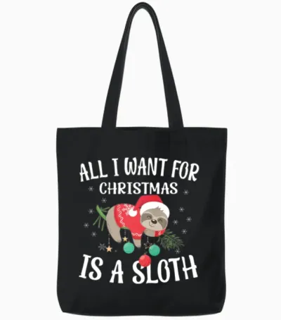 Christmas Funny Sloth Tote Bags - Black