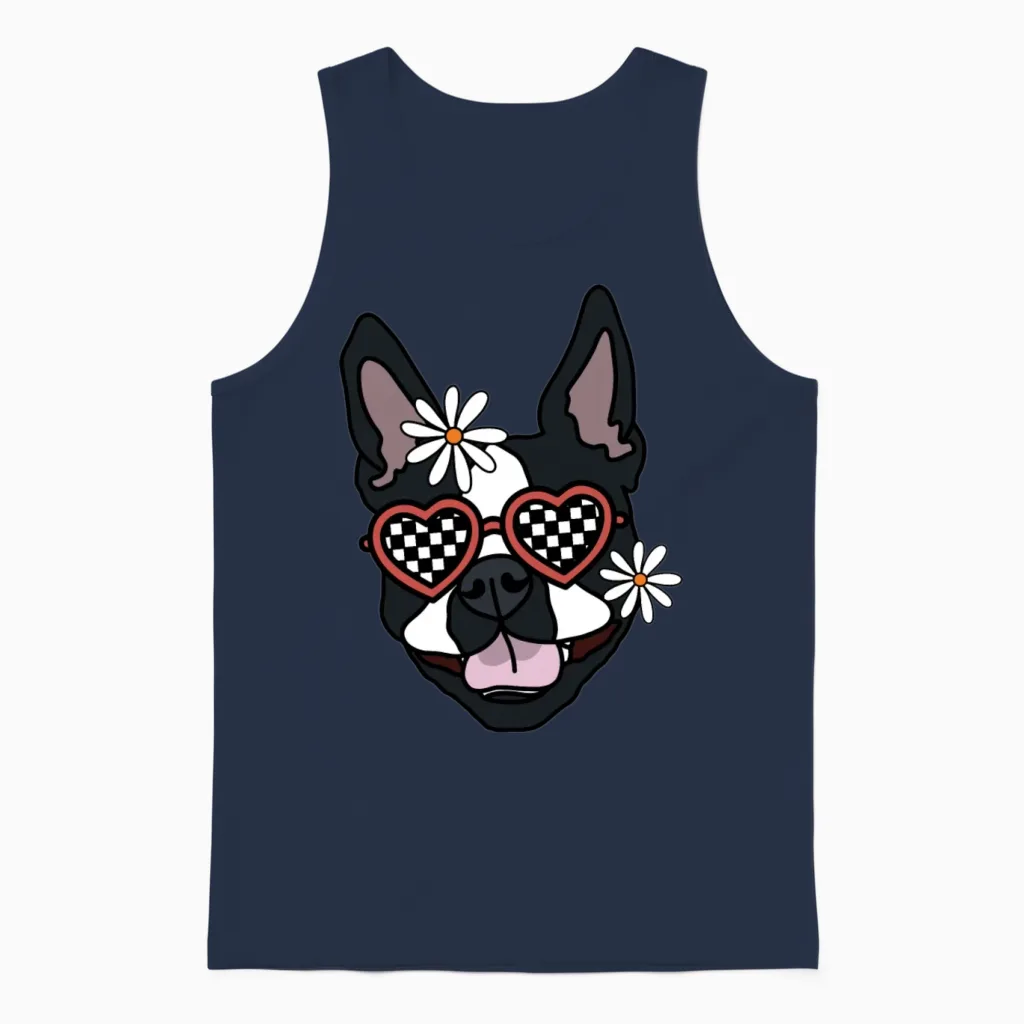 Boston Terrier Retro Dog - Lovers Unisex Tank Top in Navy