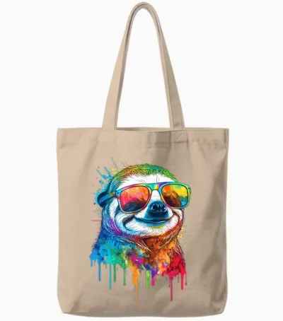 Artistic Colourful Pop Art Sloth Tote Bags - Natural