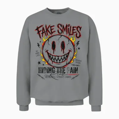 Backprint Streetwear Fashion Women's Men's Retro Smile Unisex Sweatshirt - Sport Grey