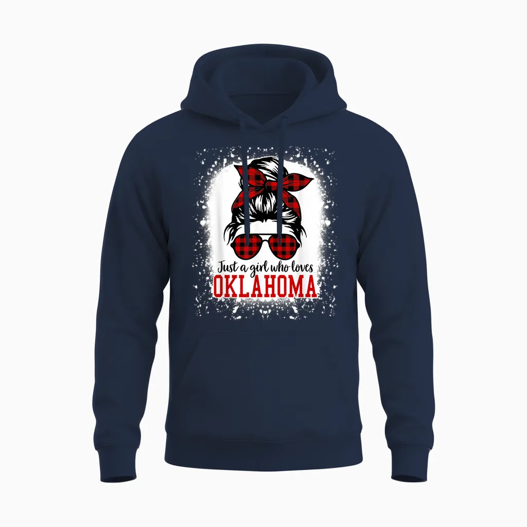 Oklahoma Women Girls Messy Bun Hair, I Love Oklahoma Unisex Hoodie in Navy