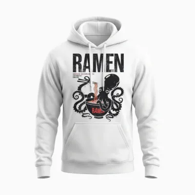 Ramen Anime Manga Kawaii Otaku Fashion Backprint Streetwear T-Shirt, Gray Unisex Hoodie - White
