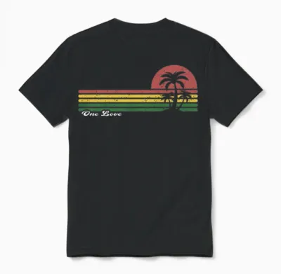 One Love Reggae Rasta Vintage Sunset Palm Trees Island Unisex T-Shirt - Black