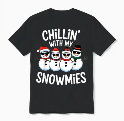 Chillin with My Snowmies Funny Snowman Christmas Kids Boys Unisex T-Shirt - Black