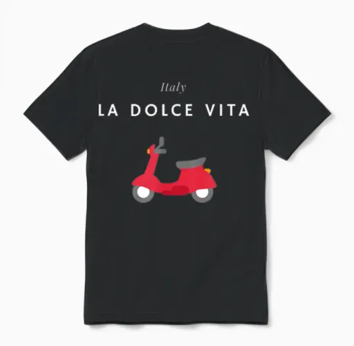 La Dolce Vita - Italy, Scooter, Italy Holidays T-Shirt, Black Unisex T-Shirt in Black