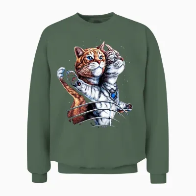 Titanic Cat T-Shirt, Black, S Unisex Sweatshirt - Military Green