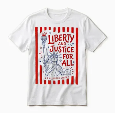 Liberty and Justice for All Statue of Liberty Patriotic Usa Unisex T-Shirt - White