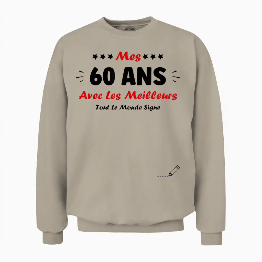 Signature 60 Years Anniversary Humour 60 Years to Sign T-Shirt, White, S Unisex Sweatshirt in Sand